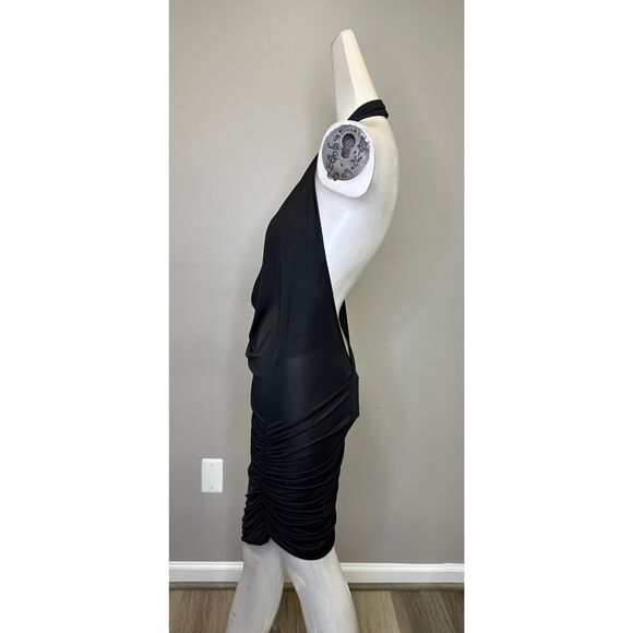 NWT Michael Costelllo X Revolve Ruched Open Back Halter Izzy Mini Dress Black XS - Picture 6 of 10